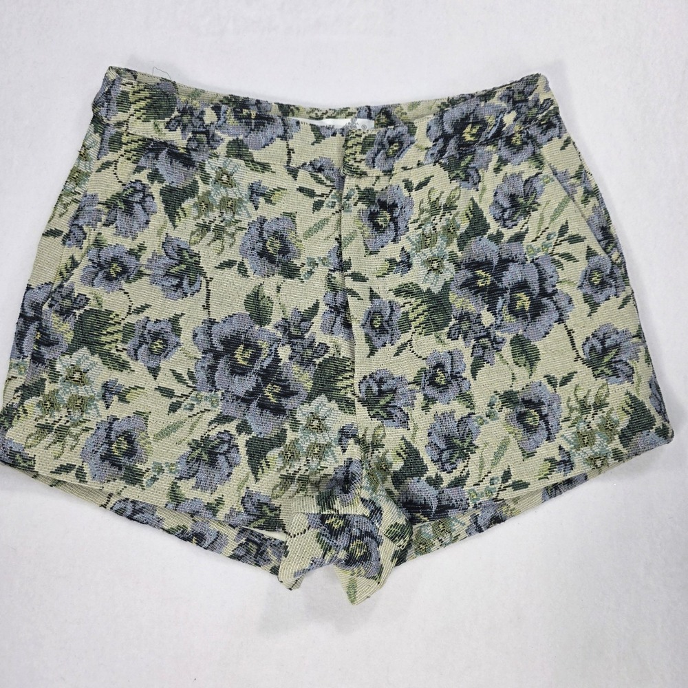Altar'd State Blue Floral Jacquard High Waist Shorts Small Tapestry Cottagecore